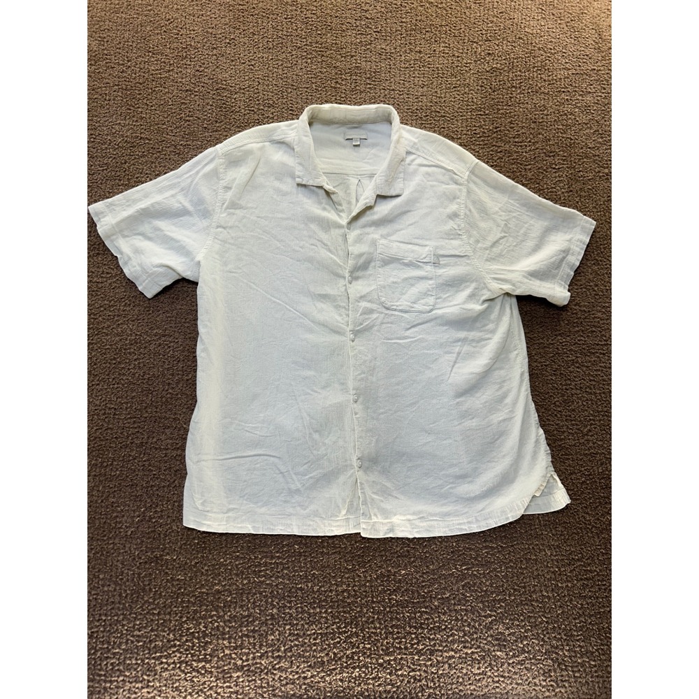 Standard Cloth Mens Short Sleeve Button Up Shirt Cream Cotton Textured Large